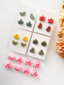Autumn Mini Leaf Shaped Soft Clay Cutter, Suitable For Thanksgiving, Leaf Pattern Embossing Mold, Soft Clay Earring Cutter, Soft Clay Earring Stamp Making Tool, Soft Clay Jewelry Making Set, Soft Clay Earring Mold - Pink - View 4