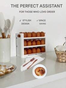 6 Packs 3-Tier Foldable Plastic Egg Holder, Non-Slip, Refrigerator Organizer For Eggs, Cabinet Egg Dispenser, White Egg Storage Holder - With Counter, Holds 30 Eggs, Tilting Design, Kitchen Organizer, Space-Saving Refrigerator Storage Area On The Side Door For Kitchen Organization - Ideal For Kitchen, Refrigerator, Cabinet, Egg Storage, Home Decor, Party & Christmas Storage - Multicolor - View 10