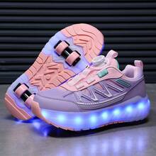 LED 多闪光 4 轮旱冰鞋，快速滑行，可拆卸轮子，时尚休闲二合一轮滑鞋，旋转扣可调节宽松版型 - 紫色 - 查看 9