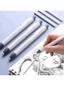 1/2/4 件自动铅笔橡皮擦，带可替换芯，素描、绘画、学校、书写文具，日式设计 - Grey set - 查看 2