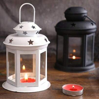 1pc Iron Art Candle Holder, Hollow Star Decor, Christmas Candle, Iron Decorative Lantern, Outdoor Lantern For Home Decor