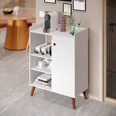 Buffet Miguel Compacto com 1 Porta e 3 Prateleiras – Aparador Multiuso Sala, Cozinha ou Cantinho do Café – Cores Diversas