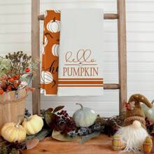 2 pièces Serviette de cuisine d'automne 40x60cm "Hello Pumpkin" Serviette de thé d'action de grâce orange et blanche, utilisée pour Halloween, l'action de grâce, la cuisine et la cuisson.