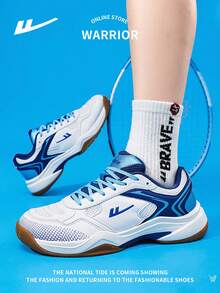 WARRIOR 1 Pair Men's Lace-Up Breathable Mesh Lightweight Sneakers, Non-Slip Soft Bottom, Suitable For Sports, Badminton, Outdoor, Casual Wear, Cushioned, Low-Top - Blue and White - View 1