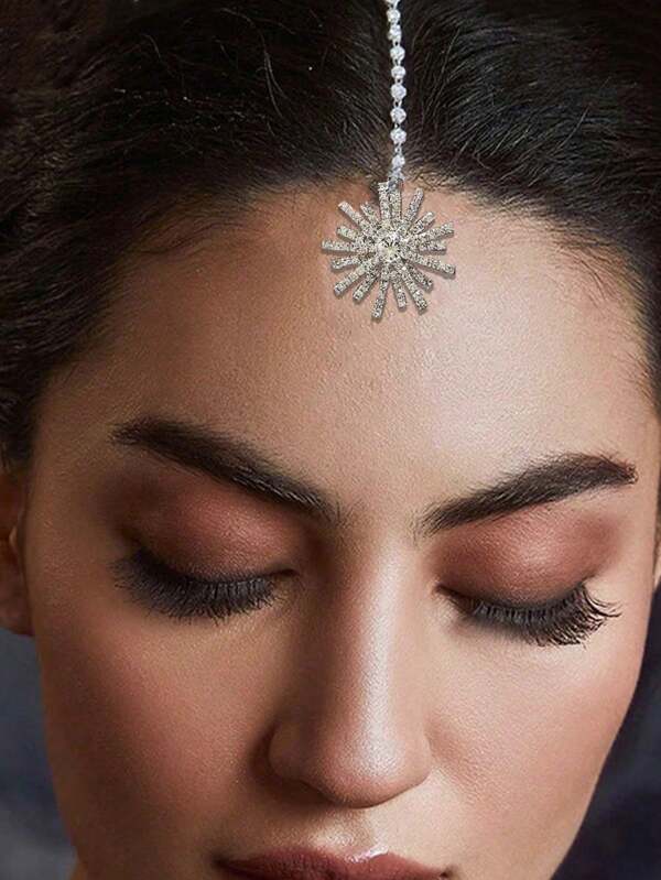 1pc New Style Pearl Six-Pointed Star Pendant Hair Accessory, Boho Rhinestone Headpiece For Women