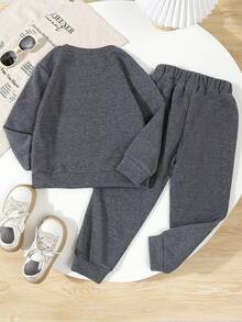 2pcs/Set Young BoyCasual Sports "GRAY" Letter Graphic Sweatshirt & Pants, Autumn/Winter - Dark Grey - View 2
