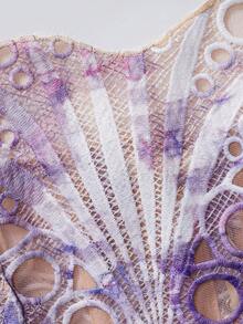 1pc Purple Textured Sheer Floral Lace Corset Hollowed Out Bustier Crop Top For Daily Wear/Party/Wedding