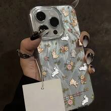 Funda para teléfono Ins Xiaoqing New Wind La funda para teléfono con hilo de conejo y flor rota pequeña es adecuada para teléfono 16 15 14 13 12 11, con absorción de golpes, antideslizante, liviana - Plateado - Ver 4