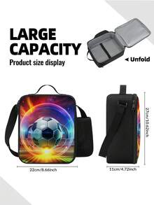 Portable Handheld Shoulder Strap Insulated Lunch Bag Stylish Soccer Themed Design Perfect For School Camping Hiking Picnic Beach Travel Lunch Bags Cooler Bag Lunch Box Lunchbox Large Capacity For Men Travel Essentials