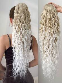 26 Inch Wavy Curly Elastic Claw Ponytail Hair Extensions, Heat Resistant, Black - Beige Ombre - View 8