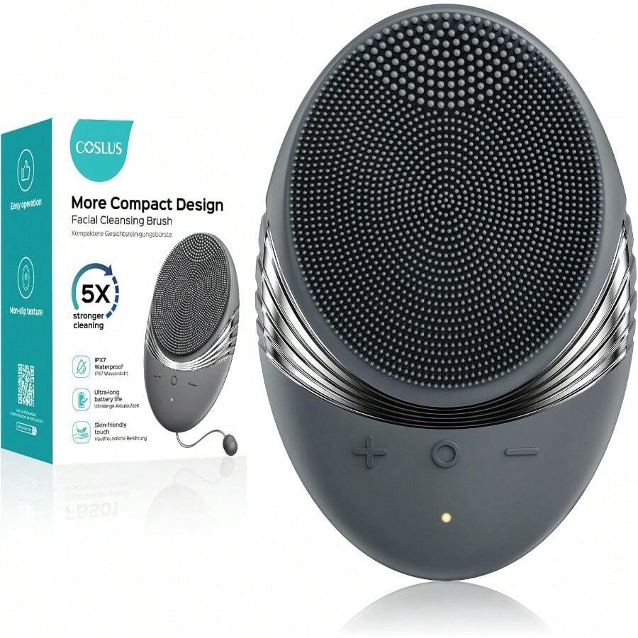 FjcFacial Cleansing Brush Face Scrubber : Portable Silicone Waterproof Rechargeable Face Wash Brush 5 Cleansing Modes Electric Deep Cleaning For Men Women Removing Blackhead Exfoliatingyq - 灰色 - 查看 1