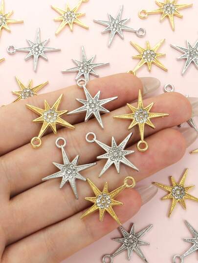 10 peças Pingentes de Estrela de Oito Pontas com Design incrustado de Strass em estilo simples para Joias Versáteis DIY de Moda, adequado para uso diário, forma clássica de estrela, pingentes de Liga - perfeitos para colares Choker, brincos e qualquer outra arte criativa