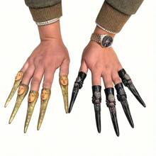 Set di 5 accessori per costumi horror di Ognissanti - Inclusi unghie finte da strega e zombie, copri-dita color carne, per provare il brivido del realismo durante il travestimento da festa