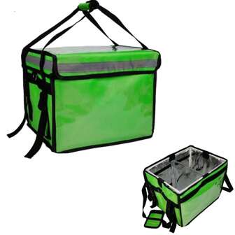 Borsa termica per consegne da motocicletta impermeabile da 32/48L, con piastra di base rinforzata, per contenitori per cibo da asporto, con grande capacità, colore verde