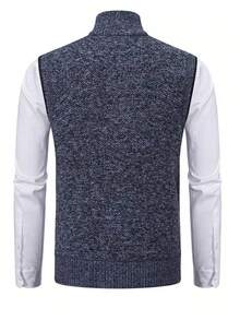 Herren Lässig Thermostrick Ärmelloser Pullunder, Herren Gestrickter Cardigan, für Ehemann, Herbst - Blau - Übersicht 4
