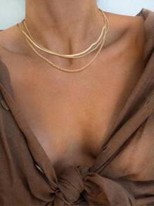 3 Pieces Women Y Shaped Necklace Set Exquisite Gold Snake Chain Minimalist Layered Jewelry Gift For Her Birthday Anniversary