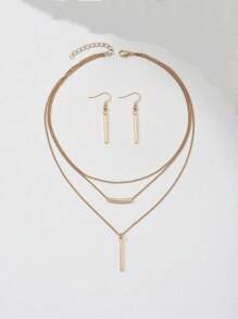 Conjunto de 3 joias boêmias da moda para mulheres, Europa e América, colar com pingente geométrico dourado minimalista e brincos delicados
