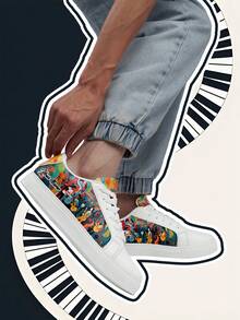 [Music Festival Theme]Men's Custom Name Lightweight Low-Top Sneakers, PU Leather Panel Shoes, Piano Keyboard Print, Unisex All-Season Casual Wear - Multicolor - View 4