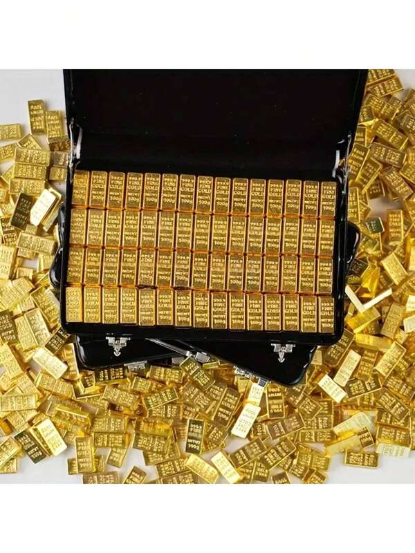 10/60/120pcs Mini Gold Brick Briefcase Set, Gold Bars, Micro Landscape, Metal Decor, Suitable For Plant Decor, Chess Pieces And Gambling Chips, Housewarming Gift, Home Collection And Office Decoration Display