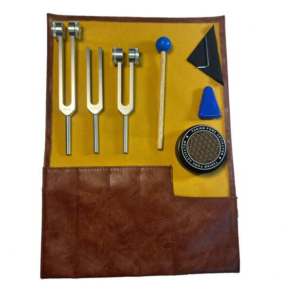 Set de 3 piezas de Diapasón de Aleación de Aluminio, incluye Diapasón, Macillo y Bloque de Activación en Estuche, para Yoga y Dispositivos de Relajación de Frecuencia Sonora