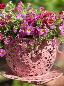 1 件乡村铁艺咖啡杯花盆 - 轻质圆形金属花盆，带装饰手柄，室内/室外花园阳台桌面装饰，适合多肉植物、花卉和植物。送给爱人、父母和朋友的完美礼物 - 彩色 - 查看 1