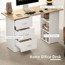 HOMCOM 120cm Computer Desk, Writing Table, PC Workstation With 3 Storage Shelves And Drawers - white yellow - View 5