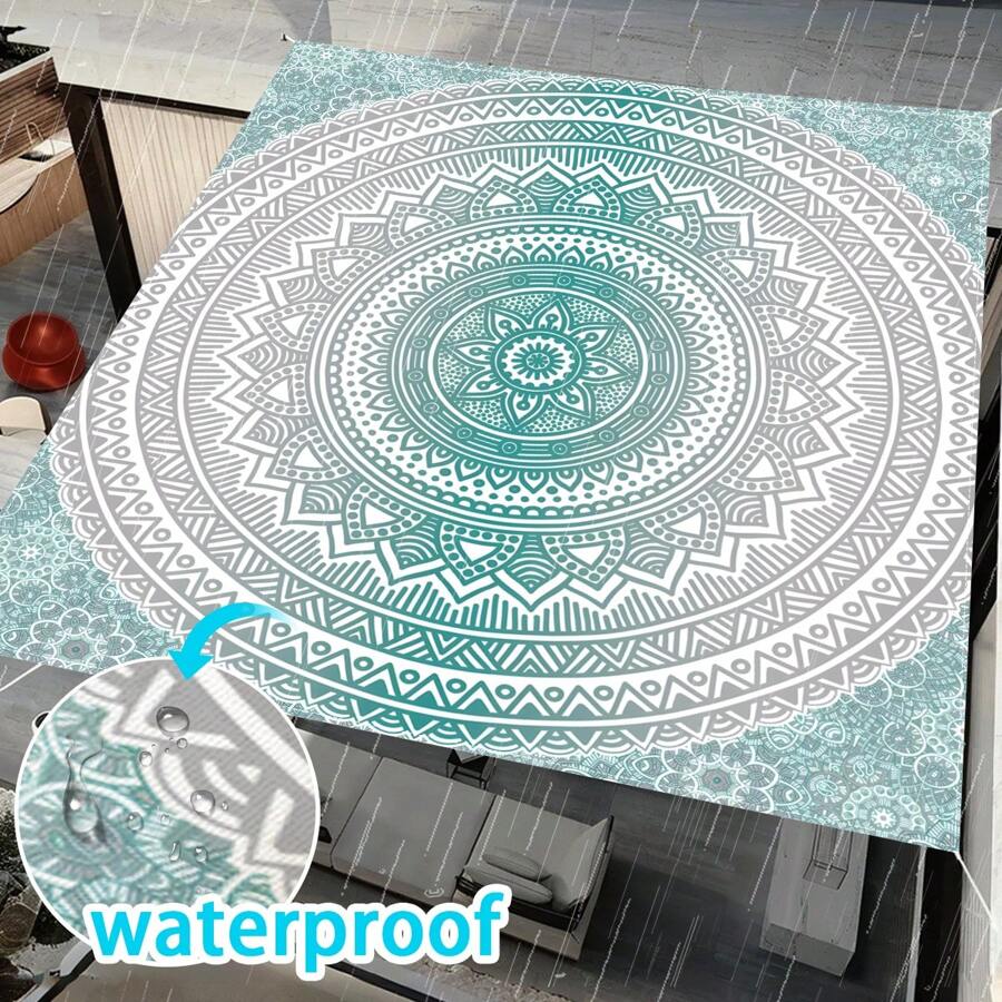 1 件户外加厚防水防晒渐变绿波西米亚图案户外花园庭院遮阳篷沙滩帐篷，含绳索