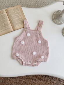 新生女宝宝甜美毛绒粉色针织连体衣，春秋季