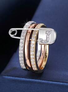 1 pezzo Anello da donna unico con design a 3 anelli e un singolo ago, decorato con zirconia cubica