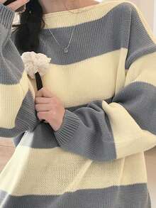 2025 Spring & Autumn Minimalist Striped Pullover Sweater For Women