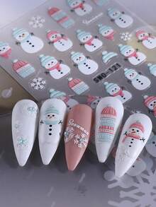 2 件圣诞节 5D 浮雕指甲贴纸冬季图案雪人雪花帽子北极熊美甲贴花自粘贴纸美甲用品礼物女士女孩节日 - 彩色 - 查看 6