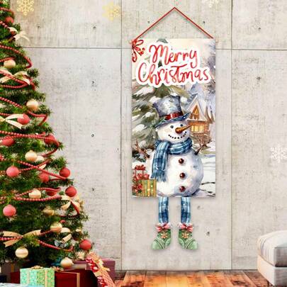 1pc/260pcs Christmas Theme Hanging Flags, Christmas Party Door Hanging Decorations Flags, Snowy Christmas Snowman Design Polyester Hanging Flags, Suitable For Christmas Party Indoor And Outdoor Decoration, Living Room Decor, Christmas Party Restaurant Decor, Party Atmosphere Decoration, Christmas Promotion, 2025 Christmas