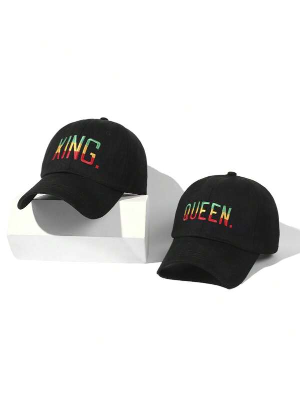 2 Pieces Street-Style Couple's KING/QUEEN Embroidered Baseball Caps For Outdoor Leisure And Vacation