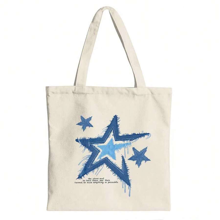 Icy Stars  A Frozen Winter Scene With Inspirational QuoteCanvas Tote Shoulder Bag - Beige - View 1