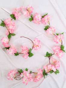 1Pc 8FT Artificial Sakura Hanging Rattan, Fake Sakura Plant Garland, Silk Rattan For Spring And Summer DIY Wedding Arch Tabletop Decoration, Fall Fake Plants, Thanksgiving, Halloween, Christmas, Outdoor Party Backdrop, Room Decoration, Garden Decoration Supplies Home Decor Back To School School Supplies