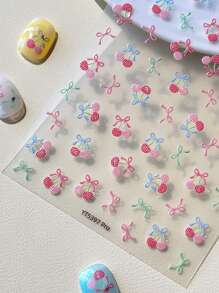 Pegatinas de uñas con diseño de cereza, pegatinas de uñas con estampado de lazos, estilo niña dulce, pegatinas de uñas con lazos lindos, calcomanías de arte de uñas, pegatinas autoadhesivas, pegatinas de decoración de uñas, decoración de arte de uñas DIY para damas, apropiado para fiestas, uso diario, sesiones de fotos, decoración de festivales, regalo de cumpleaños para amigas, regalo de vacaciones, ideal para el Día de San Valentín, hermosas pegatinas de uñas diseñadas para niñas, la mejor opción de regalo para niñas.