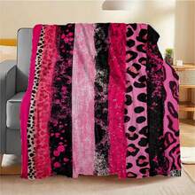 Ultra-Soft Cheetah Pink Flannel Throw Blanket - Versatile & Warm For Bed, Sofa, Car Travel | Machine Washable, All-Season Comfort, HKStorage - 彩色 - 查看 5