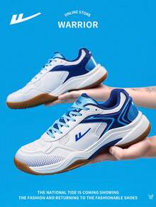 WARRIOR 1 Pair Men's Lace-Up Breathable Mesh Lightweight Sneakers, Non-Slip Soft Bottom, Suitable For Sports, Badminton, Outdoor, Casual Wear, Cushioned, Low-Top - Blue and White - View 7