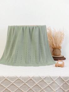 1pc Infant Knitted Solid Color Blanket, Baby Leaf Pattern Throw Blanket, Simple Design For All Seasons - Light Green - View 5