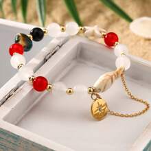 1 Set New Bohemian Glass Beads, Starfish & Small Fish Chain Bracelet (Random Color)