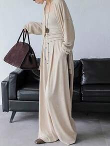 طقم بدلة رسمية أنيقة بلون واحد وسروال للمكتب - لون مشمشي - مشاهدة 3