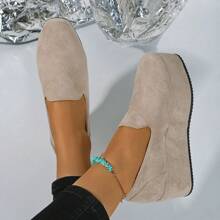Sapatos de Plataforma de Salto Anabela Redonda Femininos, Bombas Casuais de Sola de Corda de Linho Suede para Uso Externo, Primavera/Outono, Tamanho 35-43 (Tamanho Grande Meio Número)