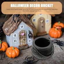 10 pièces/4 pièces/1 pièce Ensemble de mini chaudrons de sorcière d'Halloween, bols à bonbons en plastique noir, décoration d'extérieur pour les fêtes, sans plumes, sans alimentation électrique requise, autoportante, pot de sorcière décoratif en plastique pour le jardin, la pelouse et le patio pour la fête d'Halloween du tour ou du traitement, couleur aléatoire