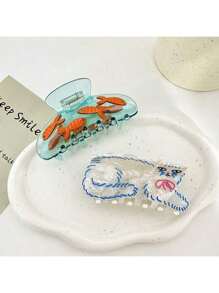 1pc Oversized Acetate Cute Curly Perm Cat & Goldfish Bowl Hair Claw Clip, Matte Anti-Slip Everyday Hair Accessory, Beautiful Gift Hair Accessories Animal Hair Clips, School Stuff, College