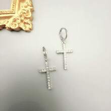 1 Pair Fashionable Unique Crystal Studded Cross Drop Earrings
