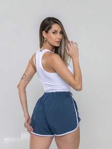 Women's Shorts With Pocket - Loose Beach Gym Spandex - Màu xanh hải quân - Xem 7