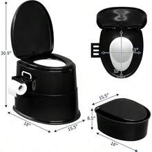 Portable Toilet | Indoor Outdoor Commode W/Detachable Inner Bucket & Removable Paper Holder, Lightweight & Compact For Camping, Boat, Van, Emergency Use - Black - View 6