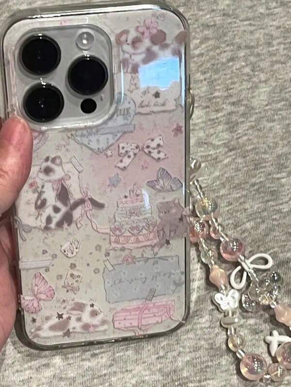 Funda decorativa para teléfono con decoración de pastel de dibujos animados, lazo, gato, adecuada para iPhone 16 Pro Max, 15, 14 Pro, 13, 12, 11