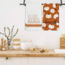 2 pièces Serviette de cuisine d'automne 40x60cm "Hello Pumpkin" Serviette de thé d'action de grâce orange et blanche, utilisée pour Halloween, l'action de grâce, la cuisine et la cuisson.