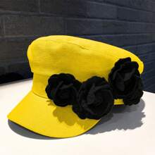 1pc Cowboy Rose Flower Navy Hat/Newsboy Hat, Retro Holiday Style, Eye-Catching And Versatile, A Must-Have For Going Out, Parties, Dates, Multiple Colors Available